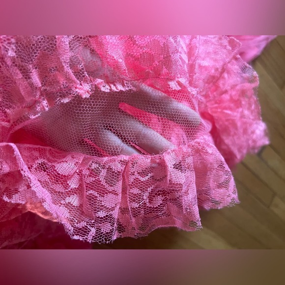 50s Vintage Hot Pink Tulle and Lace Cupcake Dress with Shelf Bust - Picture 14 of 16